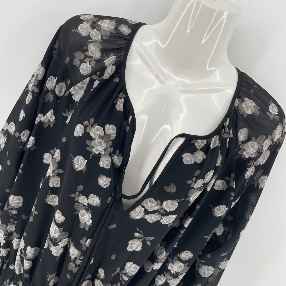 Michael Michael Kors Black Floral Rose Print V-Neck Ruffle Mini Dress Large